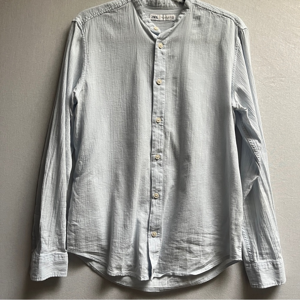 ZARA Lightweight Cotton Beach Coverup Boyfriend Shirt Blue Small